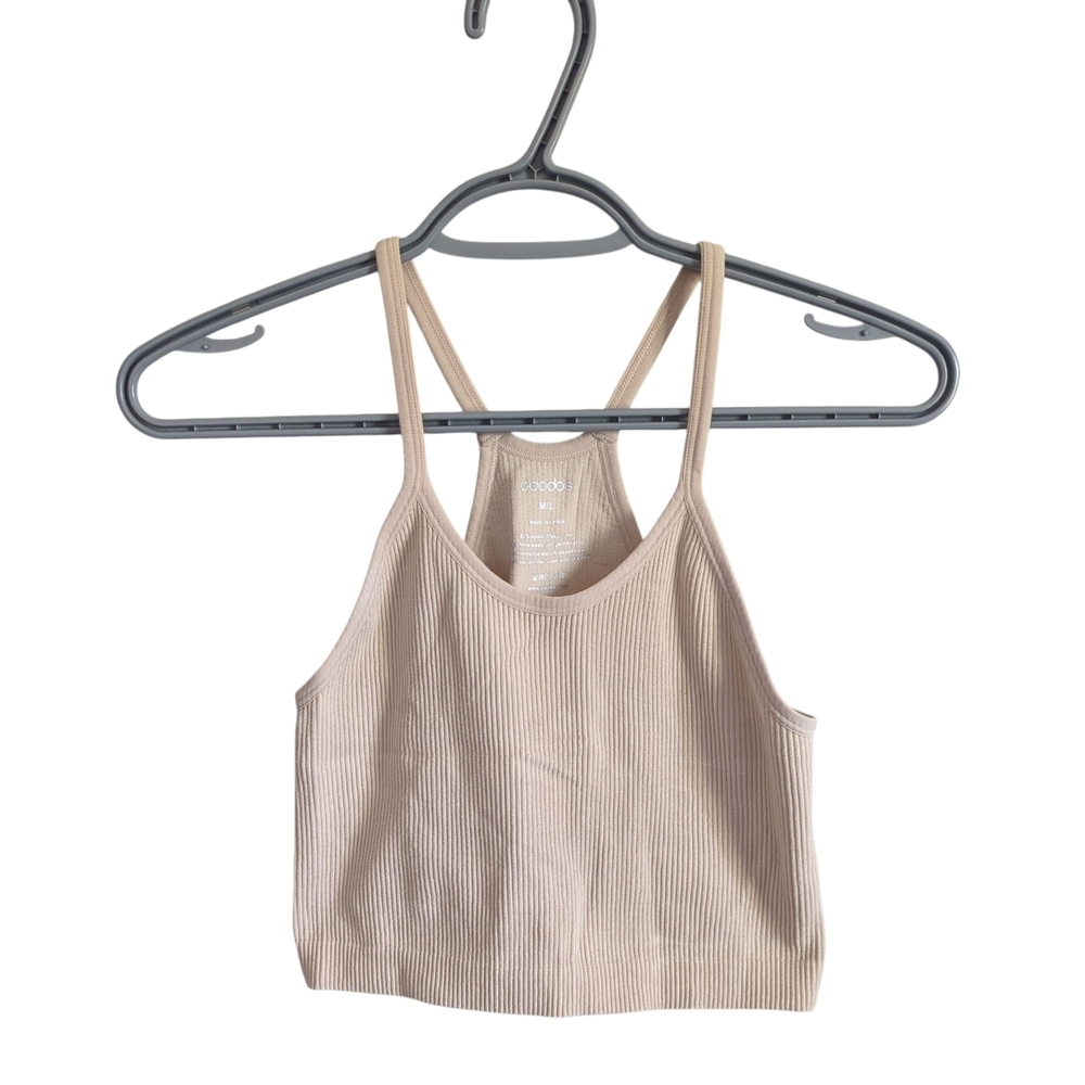ODODOS Women's Crop Ribbed‎ Tank Top Beige Size M/L